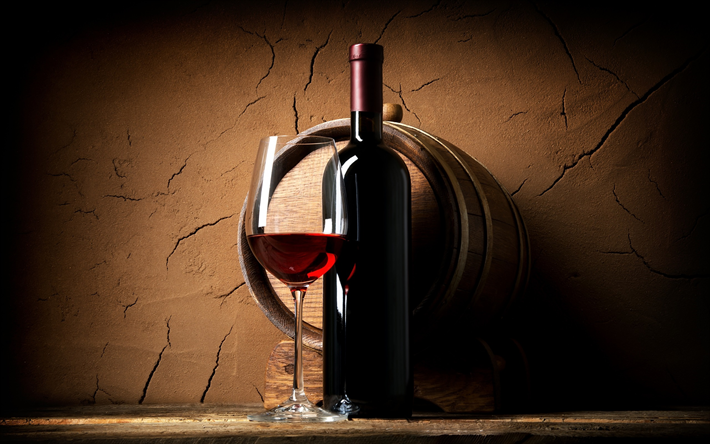 R&#246;tt vin, ett glas vin, en flaska vin, druvor