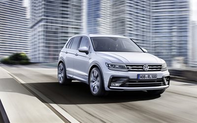 4k, Volkswagen Tiguan, 2018 cars, road, crossovers, white Tiguan, german cars, Volkswagen
