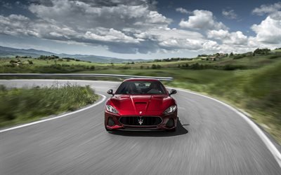 4k, Maserati, 2018 araba, yol, kırmızı GranTurismo, İtalyan otomobil
