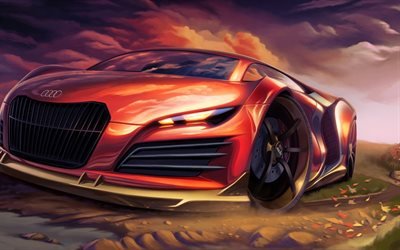 arte, Audi R8, criativo, 3d, Audi