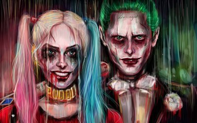 4k, Joker, Harley Quinn, art, fictional supervillain, DC Comics
