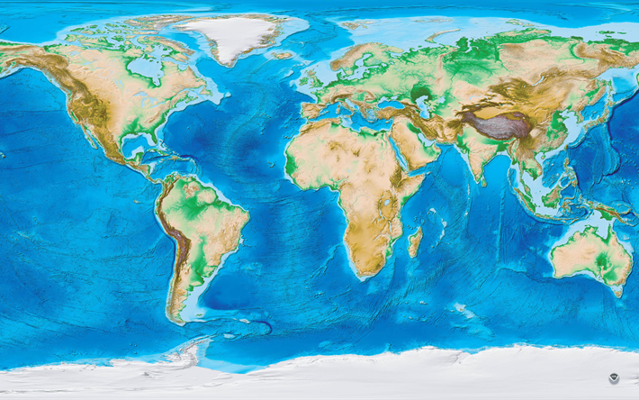 世界地図, 地理的な世界地図, 4k, 大陸, 海, 欧州地図, アジアの地図, 地図の