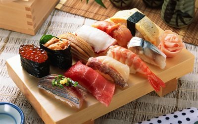 الأغذية البحرية, الطعام الياباني, المطعم الياباني, السوشي, لفات, الكافيار الأحمر, الروبيان