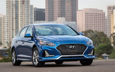 Hyundai Sonata, 2018 voitures, berlines, les voitures cor&#233;ennes, bleu Sonata, Hyundai