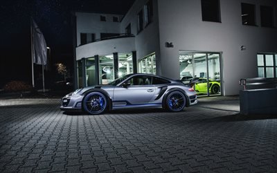 Porsche 911 Turbo GT, 2017, TechArt, Street, Night racing, sports coupe, racing cars, tuning Porsche, German cars, Porsche