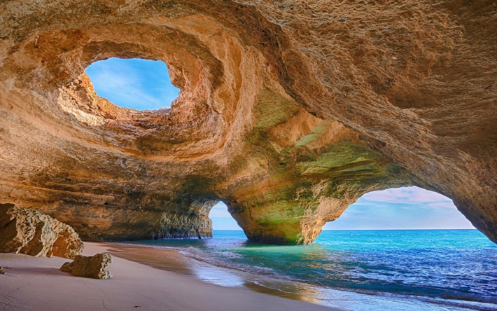 Portugal, sea, coast, cliffs, arch, summer