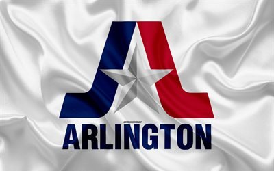 Bandiera di Arlington, 4k, seta, texture, citt&#224; Americana, di seta bianca, bandiera, Arlington bandiera, Texas, USA, arte, Stati Uniti d&#39;America, Arlington