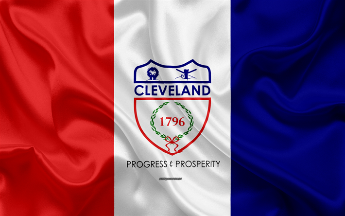 Bandeira do Cleveland, 4k, textura de seda, Cidade americana, seda bandeira, Cleveland bandeira, Ohio, EUA, arte, Estados unidos da Am&#233;rica, Cleveland