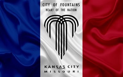 Flag of Kansas City, 4k, silk texture, American city, silk flag, Kansas City flag, Missouri, USA, art, United States of America, Kansas City
