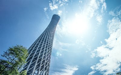 Guangzhou Tower, 4k, kinesiska landm&#228;rken, skyskrapor, moderna byggnader, Kina