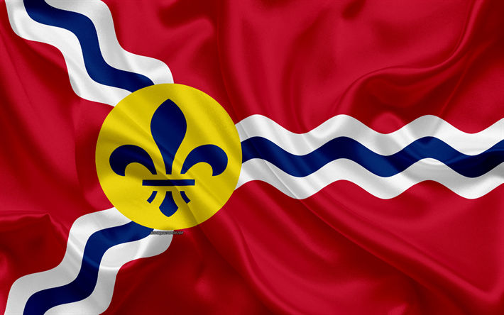 Flag of St Louis, 4k, silk texture, American city, red silk flag, St Louis flag, Missouri, USA, art, United States of America, St Louis