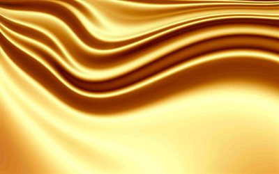 golden 3D ondas, 4k, planos de fundo ondulado, ondas de texturas, Texturas 3D, fundo com ondas, ouro fundos