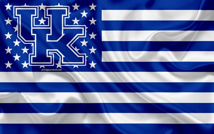 Kentucky Wildcats, Amerikan futbol takımı, yaratıcı Amerikan bayrağı, mavi beyaz bayrak, NCAA, Lexington, Kentucky, USA, Kentucky Wildcats logo, amblem, ipek bayrak, Amerikan Futbolu