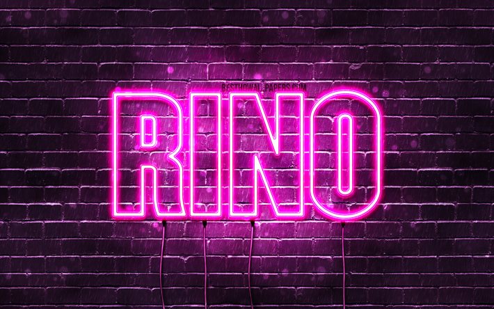 Rino, 4k, tapeter med namn, kvinnliga namn, Rino namn, lila neon lights, Grattis P&#229; F&#246;delsedagen Rino, popul&#228;ra japanska kvinnliga namn, bild med Rino namn