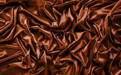 brun fond de satin, 4k, de la soie de textures, de satin ondul&#233; de fond, brun origines, satin de textures, de satin, de milieux, de soie marron texture