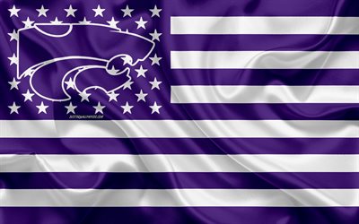 Kansas State yaban Kedileri, Amerikan futbol takımı, yaratıcı Amerikan bayrağı, mor ve beyaz bayrak, NCAA, Manhattan, Kansas, USA, Kansas State Wildcats logo, amblem, ipek bayrak, Amerikan Futbolu
