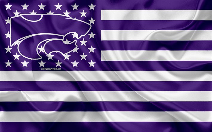 Kansas State Wildcats, Amerikansk fotboll, kreativa Amerikanska flaggan, lila och vit flagga, NCAA, Manhattan, Kansas, USA, Kansas State Wildcats logotyp, emblem, silk flag