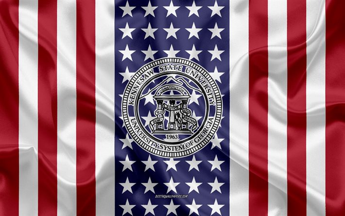 kennesaw state university emblem, amerikanische flagge, kennesaw state university-logo, kennesaw, georgia, usa, wahrzeichen von kennesaw state university