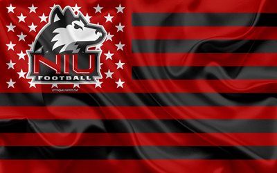 Northern Illinois Huskies, Amerikan futbol takımı, yaratıcı Amerikan bayrağı, kırmızı, siyah bayrak, NCAA, DeKalb, Illinois, AMERİKA Birleşik Devletleri, Kuzey Illinois Huskies logo, amblem, ipek bayrak, Amerikan Futbolu