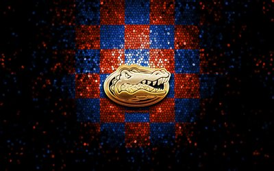 Florida Gators, glitter logo, NCAA, orange blue checkered background, USA, american football team, Florida Gators logo, mosaic art, american football, America