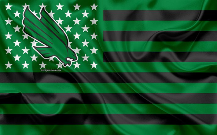 O Norte Do Texas Verde M&#233;dia, Time de futebol americano, criativo bandeira Americana, verde bandeira preta, NCAA, Denton, Texas, EUA, O norte do Texas Significa logotipo Verde, emblema, seda bandeira, Futebol americano, Universidade do Norte do Texas
