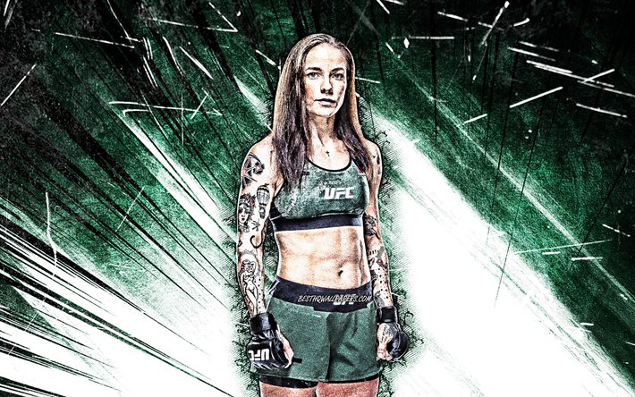 4k, Jessica-Rose Clark, grunge konst, Australiska soldater, MMA, UFC, kvinnliga fighters, Mixed martial arts, gr&#246;n abstrakt str&#229;lar, UFC fighters, MMA-fighters, Jessica-Rose Clark 4K