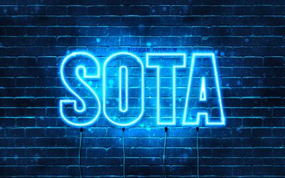 Sota, 4k, wallpapers with names, horizontal text, Sota name, Happy Birthday Sota, popular japanese male names, blue neon lights, picture with Sota name