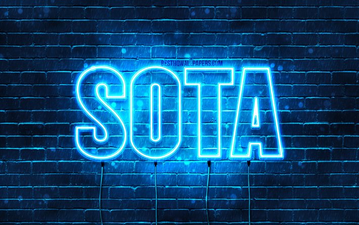 Sota, 4k, wallpapers with names, horizontal text, Sota name, Happy Birthday Sota, popular japanese male names, blue neon lights, picture with Sota name