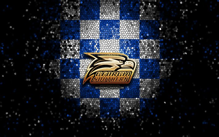 Georgia Southern Eagles, glitter logo, NCAA, blue white checkered background, USA, american football team, Georgia Southern Eagles logo, mosaic art, american football, America