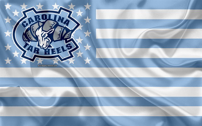North Carolina Tar Heels, equipo de f&#250;tbol Americano, creativo, bandera Estadounidense, color azul de la bandera blanca, de la NCAA, Chapel Hill, Carolina del Norte, estados UNIDOS, North Carolina Tar Heels logotipo, emblema, bandera de seda, el f&#2