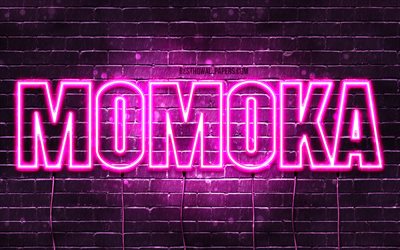 Momoka, 4k, خلفيات أسماء, أسماء الإناث, Momoka اسم, الأرجواني أضواء النيون, عيد ميلاد سعيد Momoka, اليابانية شعبية أسماء الإناث, صورة مع Momoka اسم
