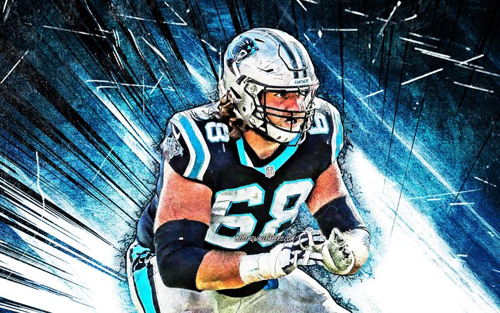 4k, Andrew Norwell, grunge art, Jacksonville Jaguars, american football, NFL, guard, blue abstract rays, Andrew Norwell Jacksonville Jaguars, Andrew Norwell 4K