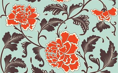 retro textura com flores de laranja, retro, floral textura, retro flores de fundo, textura floral, retro textura, chin&#234;s padr&#227;o de textura