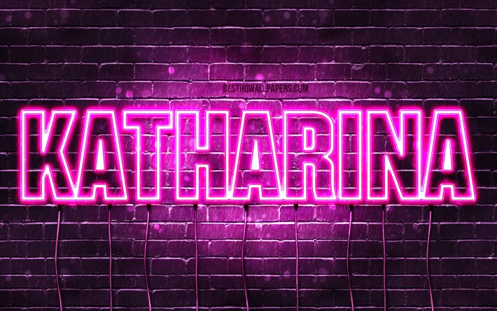 Katharina, 4k, wallpapers with names, female names, Katharina name, purple neon lights, Happy Birthday Katharina, popular german female names, picture with Katharina name