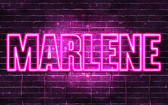 Marlene, 4k, pap&#233;is de parede com os nomes de, nomes femininos, Marlene nome, roxo luzes de neon, Feliz Anivers&#225;rio Marlene, popular alem&#227;o nomes femininos, imagem com Marlene nome