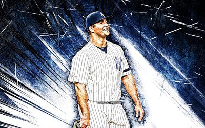 4k, Mike Ford, grunge arte, MLB, los Yankees de Nueva York, base, b&#233;isbol de la Liga Mayor de B&#233;isbol, Michael Ford, azul abstracto rayos, Mike Ford Yankees de Nueva York, Mike Ford 4K, de los Yankees de NY