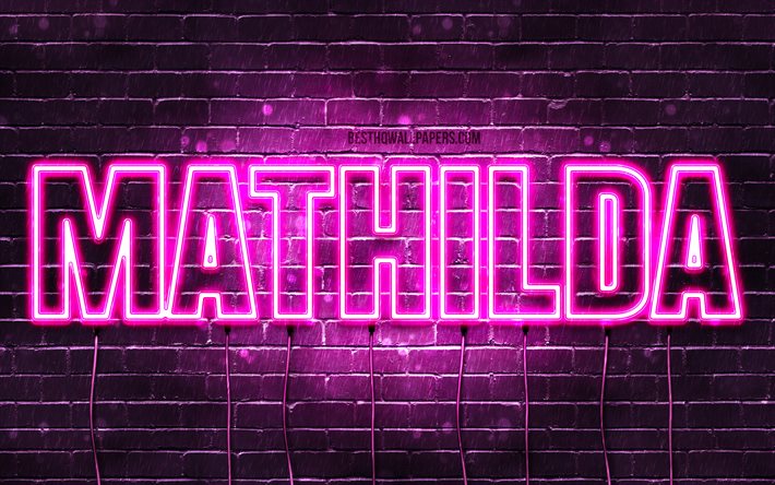 Mathilda, 4k, pap&#233;is de parede com os nomes de, nomes femininos, Mathilda nome, roxo luzes de neon, Feliz Anivers&#225;rio Mathilda, popular alem&#227;o nomes femininos, imagem com Mathilda nome