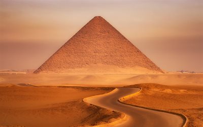 Giza, Kahire, piramit, akşam, G&#252;n batımı, &#231;&#246;l, tepeleri, d&#246;n&#252;m noktası, Mısır