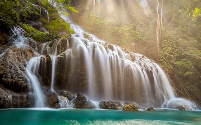 Lapopu Vattenfall, kv&#228;ll, sunset, vattenfall, djungel, sj&#246;n, Manurara, S&#246;der Katikutana, Indonesien