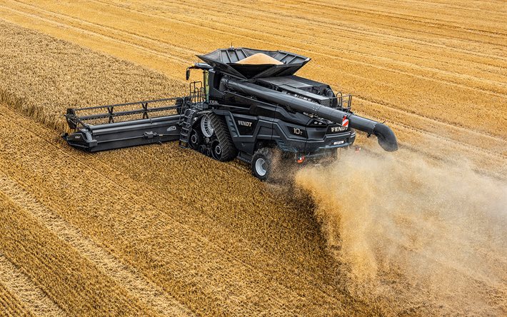 Fendt Ideal 10T, 4k, wheat harvesting, 2020 combines, black combine, combine-harvester, agricultural machinery, Fendt