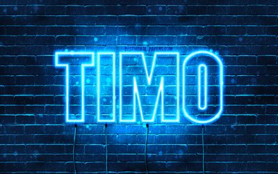 Timo, 4k, fondos de pantalla con los nombres, el texto horizontal, Timo nombre, Feliz Cumplea&#241;os Timo, popular alem&#225;n macho de nombres, luces azules de ne&#243;n, de la imagen con el nombre de Timo