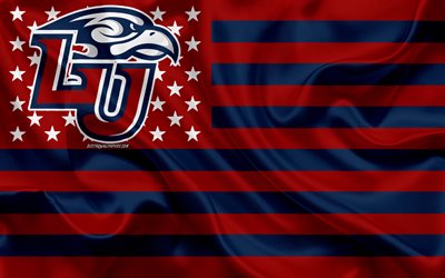 Liberty Flames, American football team, creative American flag, blue red flag, NCAA, Lynchburg, Virginia, USA, Liberty Flames logo, emblem, silk flag, American football