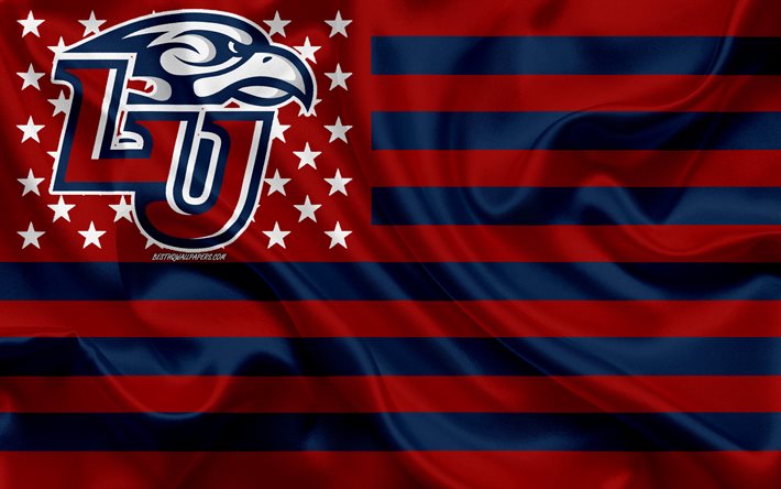 Liberty Flames, Amerikkalainen jalkapallo joukkue, luova Amerikan lippu, sininen punainen lippu, NCAA, Lynchburg, Virginia, USA, Liberty Flames-logo, tunnus, silkki lippu, Amerikkalainen jalkapallo
