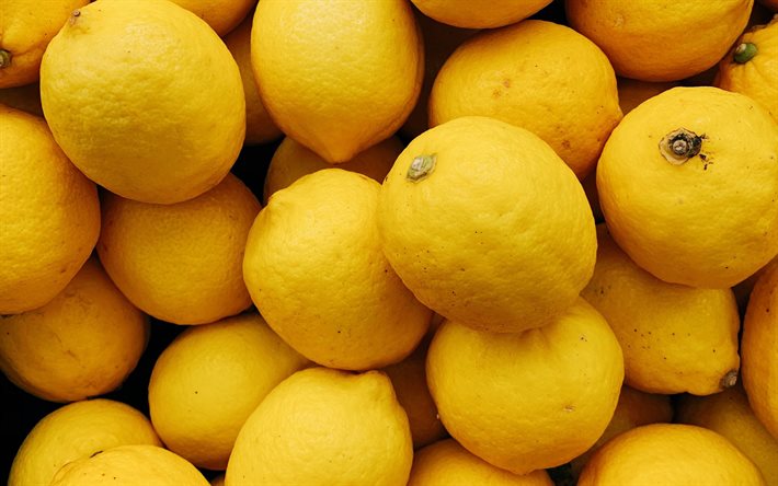 レモン, citruses, 黄色いレモンの背景, レモンの風合, レモンの背景