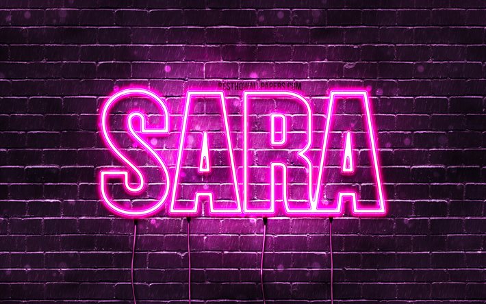 Sara, 4k, isim Sara ismi, kadın ismi, Sara ismi, mor neon ışıkları, Doğum g&#252;n&#252;n kutlu olsun Sara, pop&#252;ler Japon Bayan isimleri, resimli duvar kağıtları