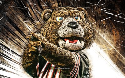 4k, Staley Da Bear, grunge arte, mascote, Chicago Bears, futebol americano, NFL, criativo, EUA, brown resumo raios, Chicago Bears mascote, NFL de animais de estima&#231;&#227;o, mascote oficial, Staley Da mascote do Urso, Staley Da Urso De Chicago Bears