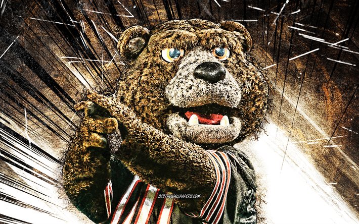 4k, Staley Da Bear, grunge art, maskotti, Chicago Bears, amerikkalainen jalkapallo, NFL, luova, USA, ruskea abstrakti-s&#228;teilt&#228;, Chicago Bears maskotti, NFL maskotteja, virallinen maskotti, Staley Da Bear maskotti, Staley Da Bear Chicago Bears