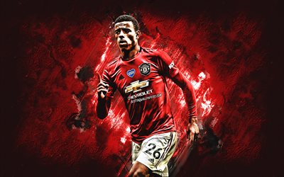 Mason Greenwood, il Manchester United FC, calciatore inglese, ritratto, rosso, pietra, sfondo, creativo, arte, calcio