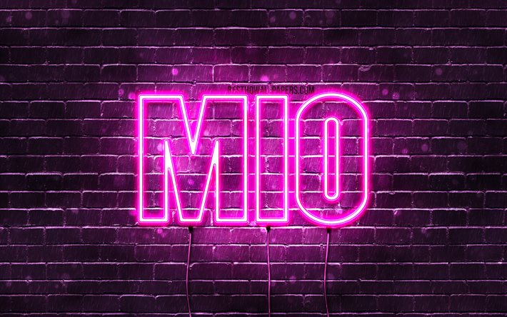 Mio, 4k, fondos de pantalla con los nombres, los nombres femeninos, Mio nombre, p&#250;rpura luces de ne&#243;n, Feliz Cumplea&#241;os Mio, popular japonesa nombres femeninos, imagen con nombre Mio