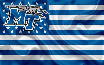 Orta Tennessee Blue Raiders Amerikan futbol takımı, yaratıcı Amerikan bayrağı, mavi beyaz bayrak, NCAA, Murfreesboro, Tennessee, AMERİKA Birleşik Devletleri, Middle Tennessee Blue Raiders logo, amblem, ipek bayrak, Amerikan Futbolu